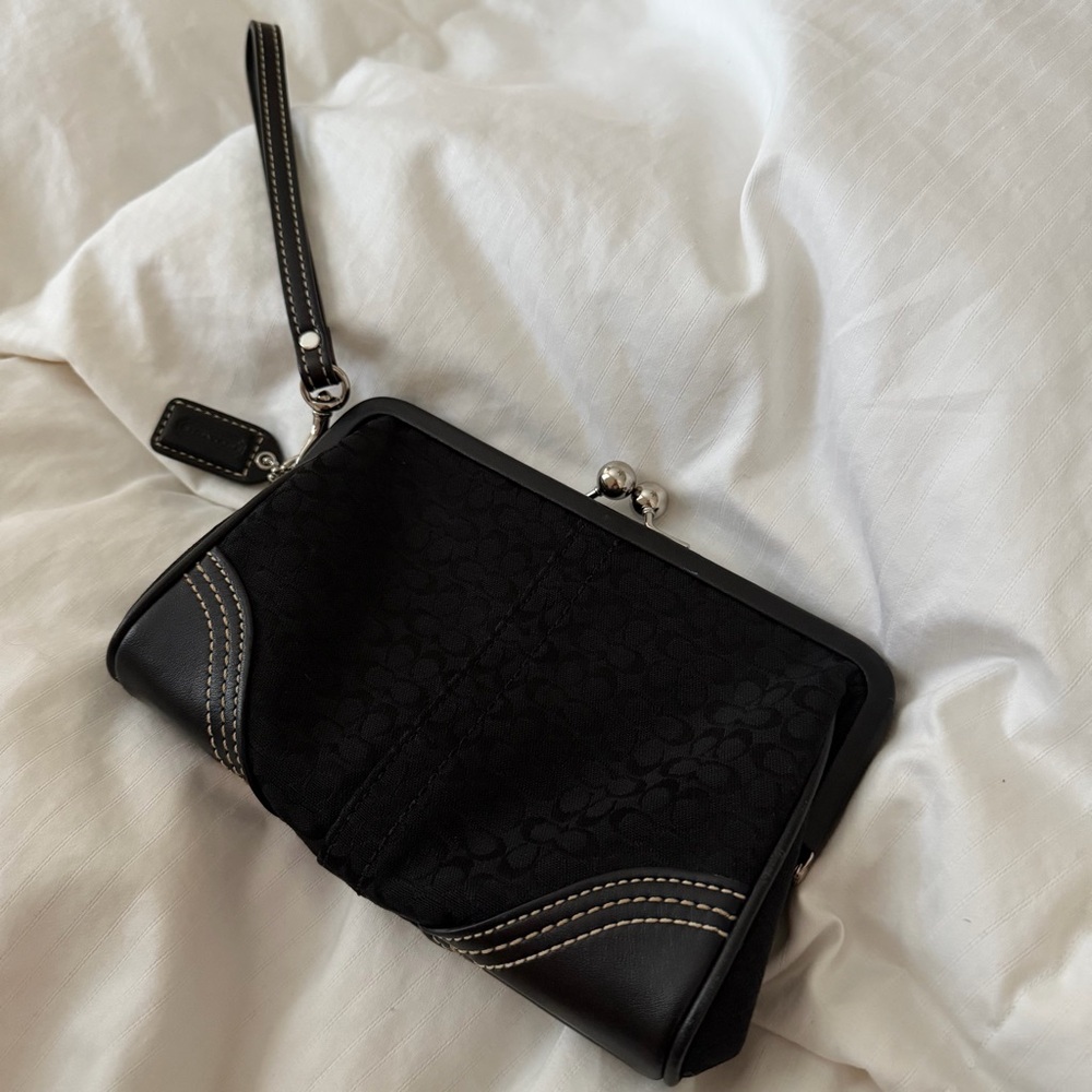 Vintage Coach Black Wristlet Clutch with Silver Accents